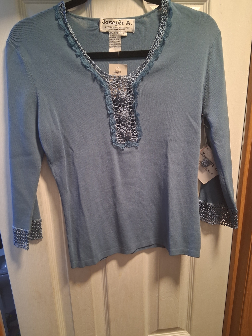 Joseph Women's Light Blue Crochet Trim Knit Top